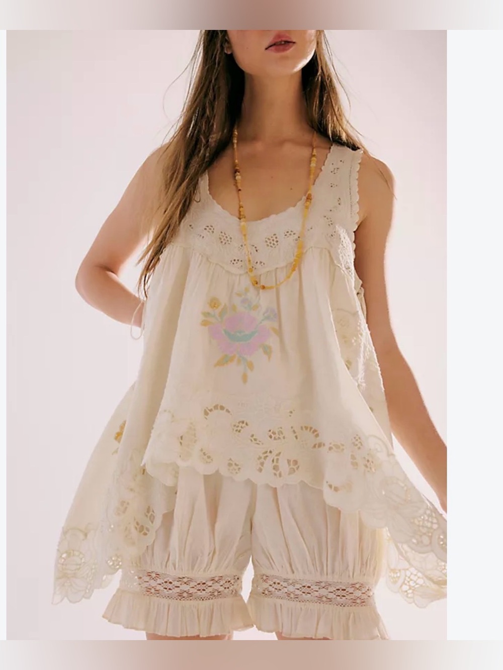 Free People NWT Eye Catcher Bloomsie white embroidered lace romper size M